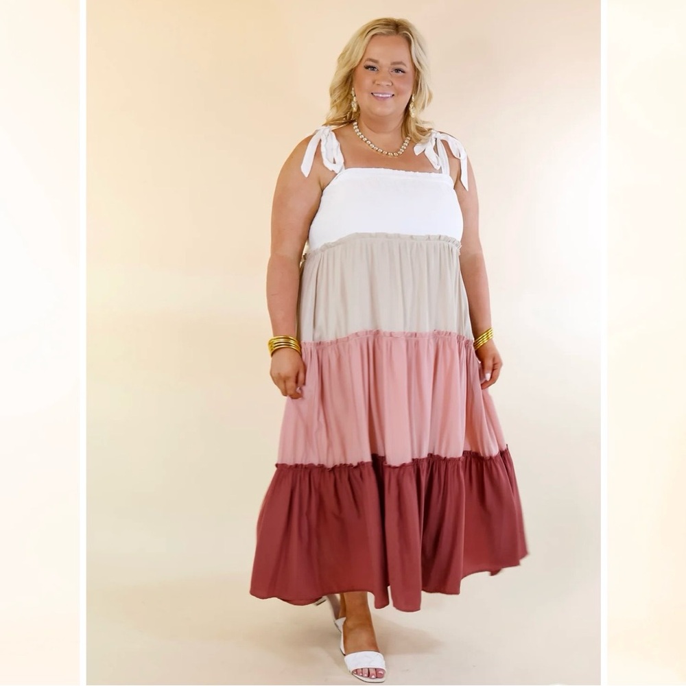 Heimish USA Mixed Mauve Spaghetti Strap Tiered Maxi Dress 2XL